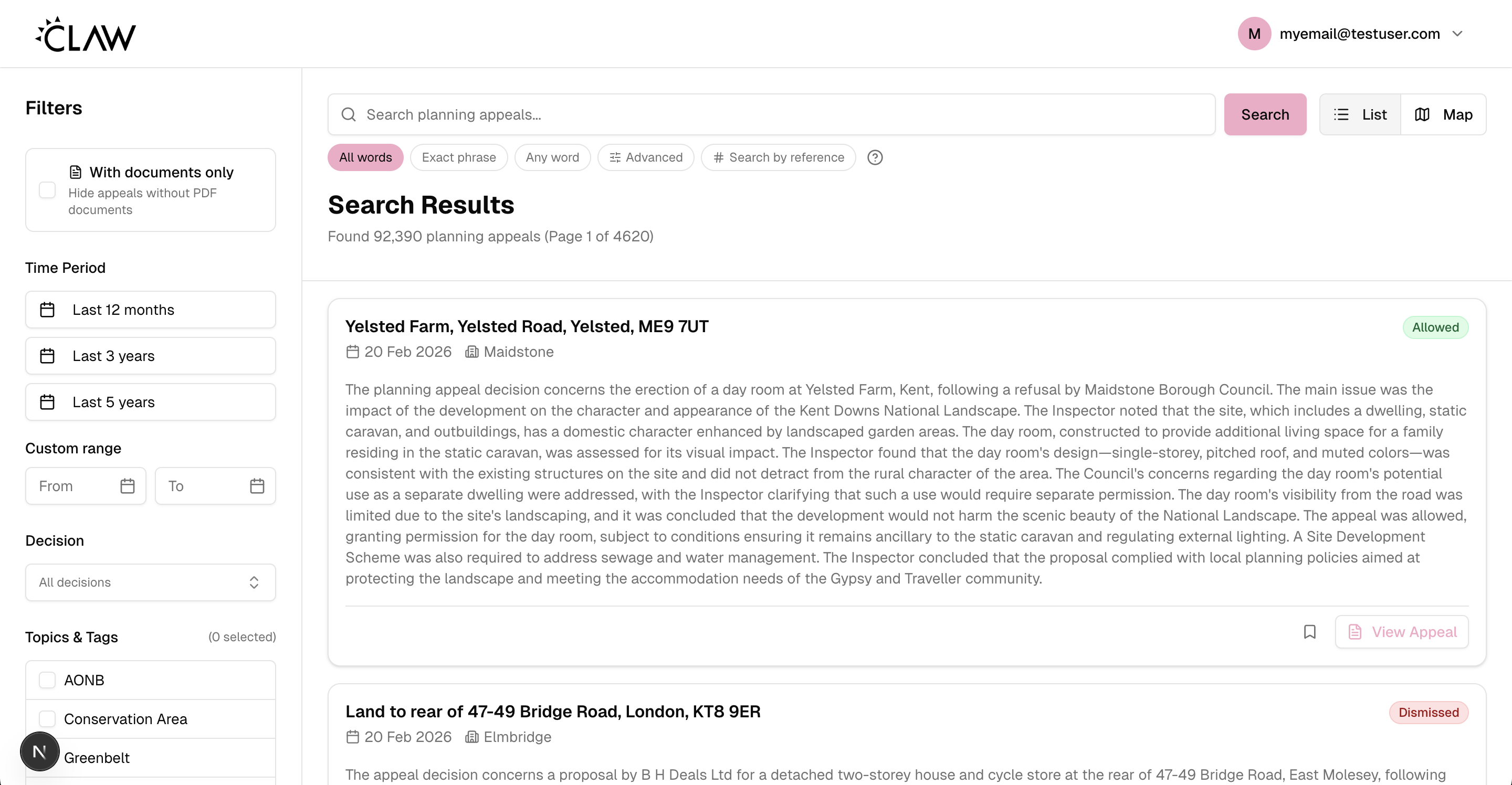 Claw App - Planning Appeal Search